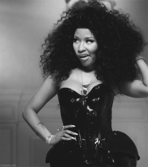 Nikki Minaj Curly Hair Gif in Black and White 