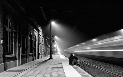photography black and white train