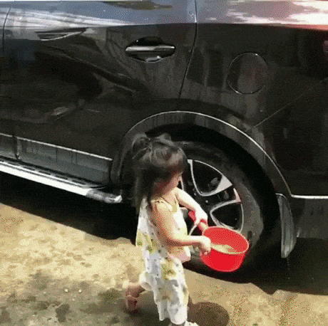 Helping dad in cleaning car in WaitForIt gifs