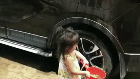 Helping dad in cleaning car