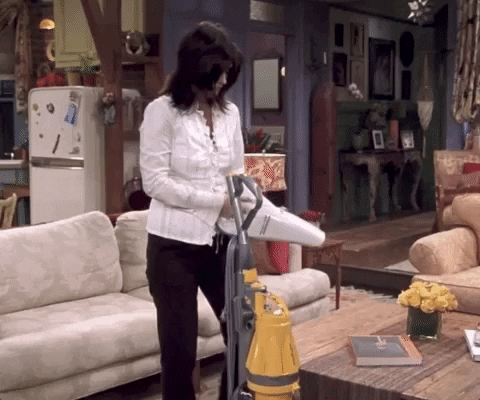 GIF from the TV show 'Friends' of Monica tidying