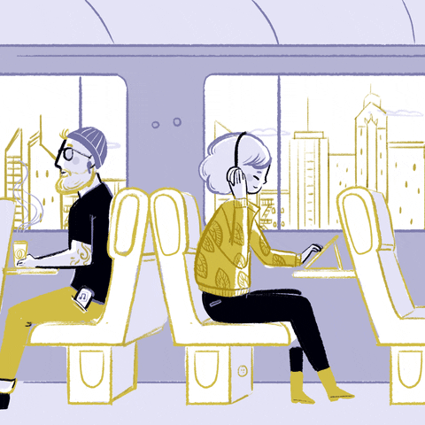 gif of two people sitting on a train