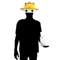 Black silhouette in a white face mask and a yellow paper crown-hat, carrying a white object