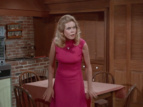 Samantha from Bewitched turning into Serena, with a completely different outfit