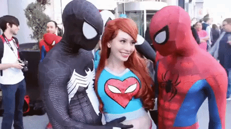 Spiderman and Venom flirting with supergirl in funny gifs