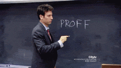 Gif of professor trying to spell "professor" in front of classroom of students