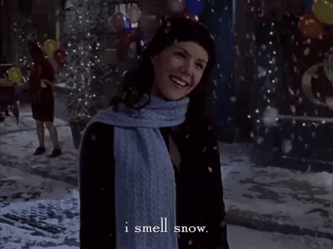 Gif of a scene from TV show "Gilmore Girls" showing character in the snow