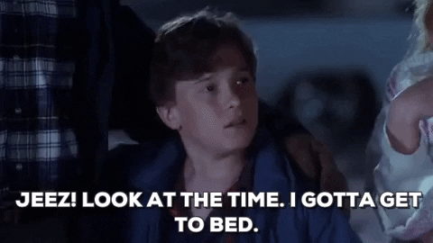 Gif of kid saying "Jeez! Look at the time. I gotta get to bed."
