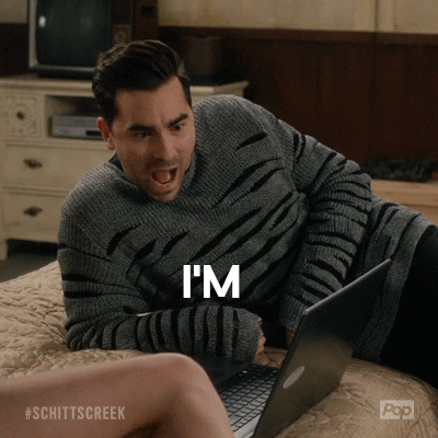 GIF of David from Schitt's Creek saying, "I'm obsessed with this"