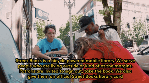 Refinery 29 GIFs library homeless homelessness street books