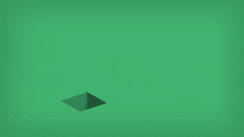 An animation of a cube walking and then hopping into a square shaped hole. It falls into it slowly and is a perfect fit.