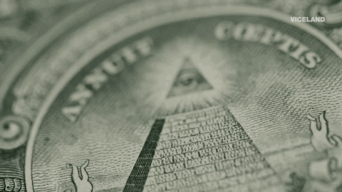 Piramida z vsem videčim očesom-Simbol Iluminatov- na bankovcu za 1 dolar.
