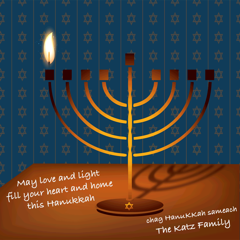 Animated Menorah for Hanukkah. Customize with your family name and
