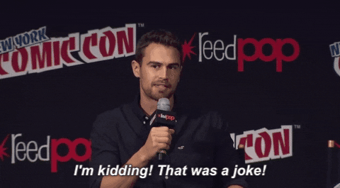 Theo James Joke GIF by New York Comic Con - Find & Share on GIPHY
