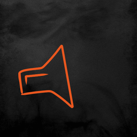 an orange volume icon making noise against a black background