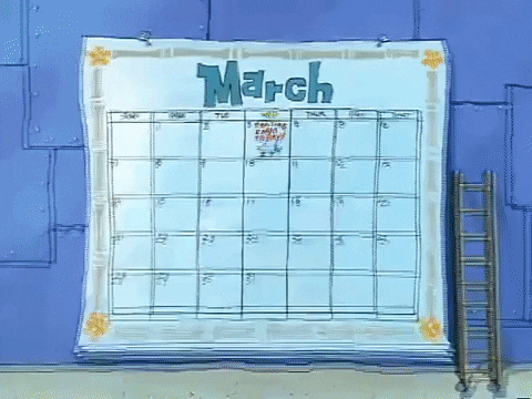 A cartoon character is thrown on a calendar. 