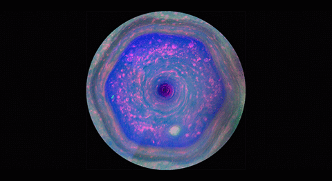 Cassini captures Saturn's six-sided jet stream in motion.