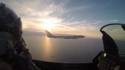 Danish F-16 pilot tells russian bomb plane to get out of their airspace best Gif