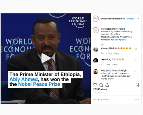 gif of #nobelprize hashtag and The World Economic Forum on Instagram