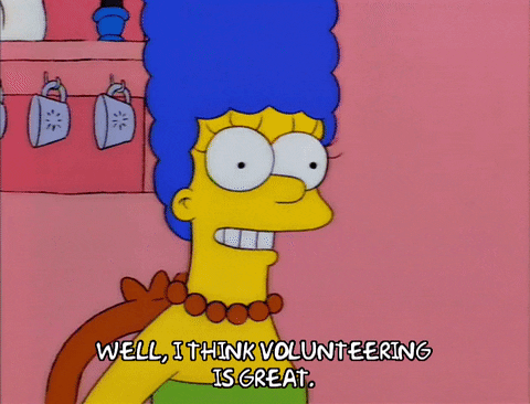 Gif of Simpsons character, Marge Simpson, saying "Well, I think volunteering is great."
