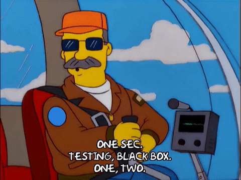 Pilot from the Simpson's show testing the blackbox