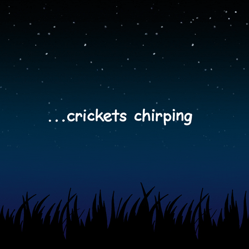 GIF: empty scene, labeled "... crickets chirping"