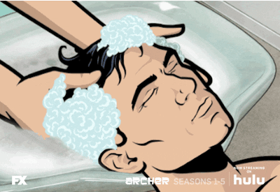 a GIF of Archer getting his hair washed