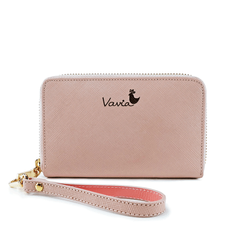 Rose Quartz(Gold Logo) Medium Zip Around Wristlet ,Cow Leather - Wallets - Genuine Leather Pink