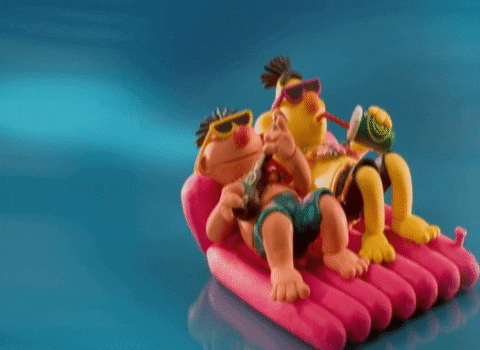 Sesame street characters on a water float chilling on the beach
Beach Day Fun GIF By Sésamo
