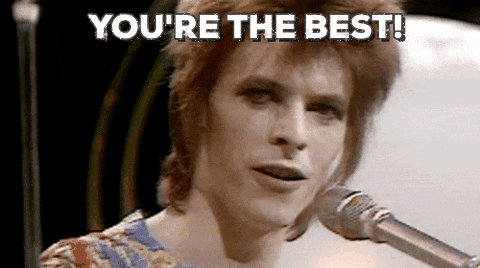David Bowie as Ziggy Stardust, pointing at the camera: You're the Best!
