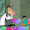 Perry and Doofenshmirtz blowing balloons