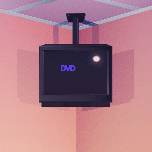 televisão antiga em um suporte de parede com a sigla DVD passando na tela