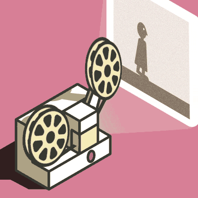 a film projector showing a movie of a person walking