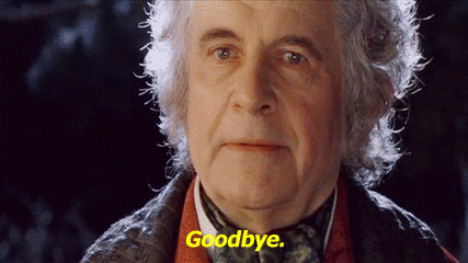 A man (Bilbo Baggins from Lord of the Rings) standing by a tree says goodbye, then vanishes.