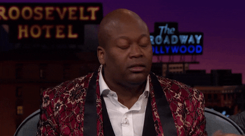 Broadway actor Tituss Burgess gives an exaggerrated confused look on The Late Late Show with James Corden