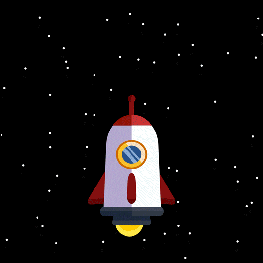 an animated rocket flying through space