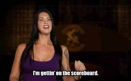 Gamification: Gif of an enthusiastic woman saying "It's time! I'm getting on the scoreboard!"