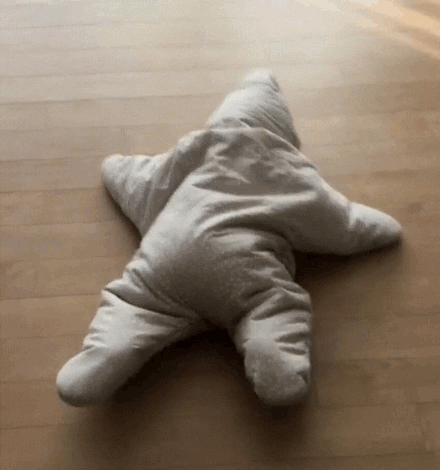 Un bebé boca abajo vestido de estrella de mar arrastrándose como puede por el suelo
