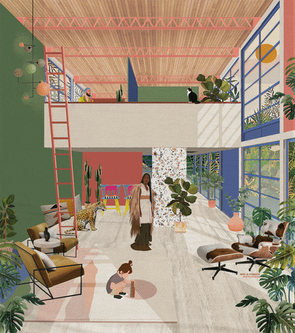 Collage del interior de la Casa Eames