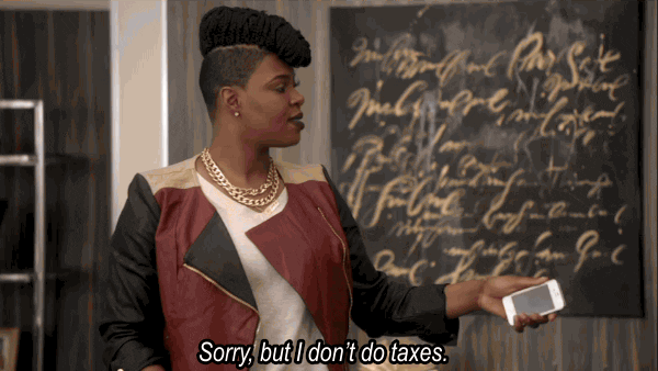 Gif of woman saying "sorry, but I don't do taxes"