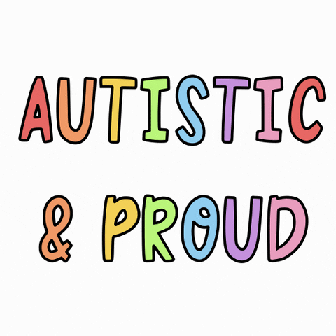 Gif of words Autistic & Proud changing rainbow colors