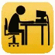 Um pictograma de uma pessoa irritada batendo com a cabeça em um teclado na frente de um computador.