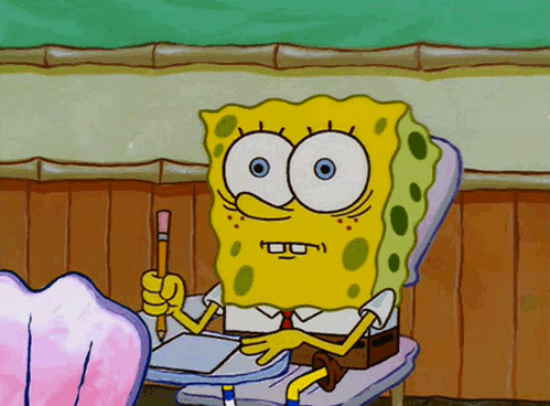 Gif of Spongebob in classroom gripping pencil, stressed