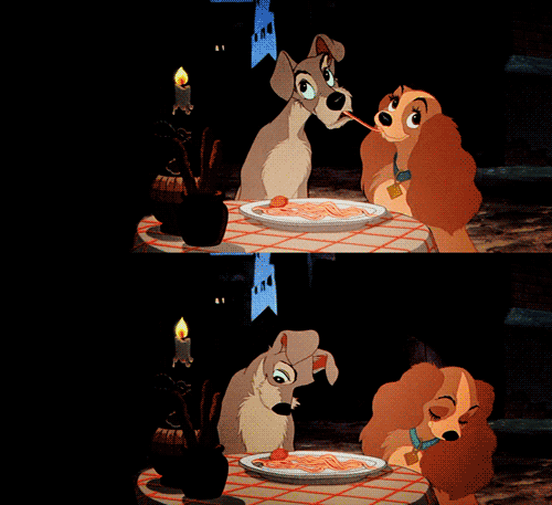 cartoon romantic lady and the tramp spaghetti and meatballs