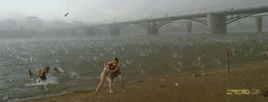 Running from a beach storm