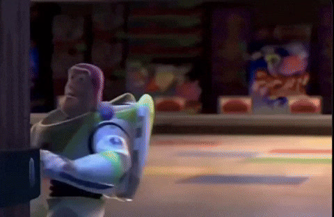 Toy Story 2: Buzz Lightyear walks into a toy store aisle and finds shelves of identical Buzz Lightyear boxes.