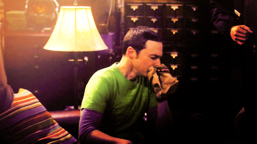 GIF of Sheldon Cooper from Big Bang Theory hyper-ventilating into a paper bag
