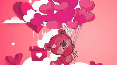 Teddy bear and love balloons gif