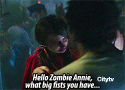Parody of a zombie movie.