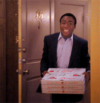 Image result for donald glover pizza gif